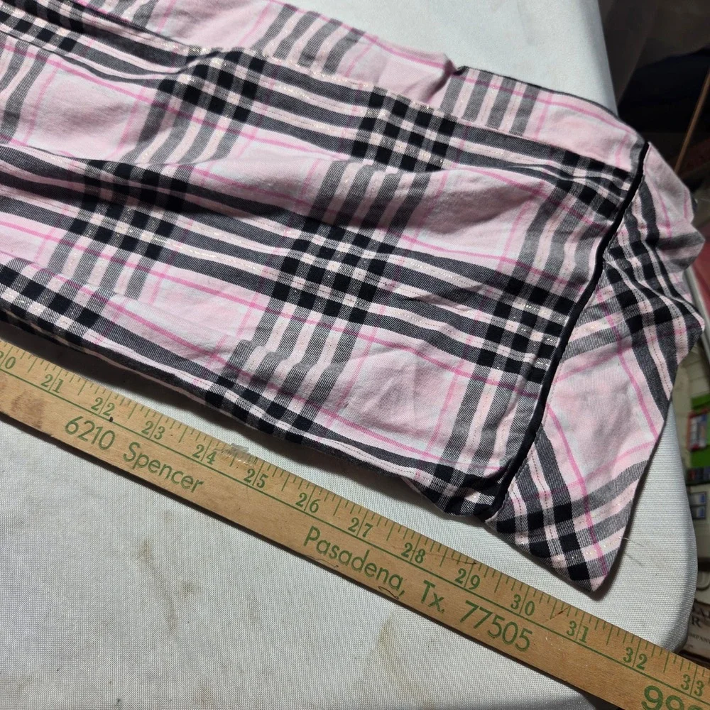 Victoria's Secret Pink Black Plaid Pajama Set Gold Lurex Y2K M Long Sleeve Pant